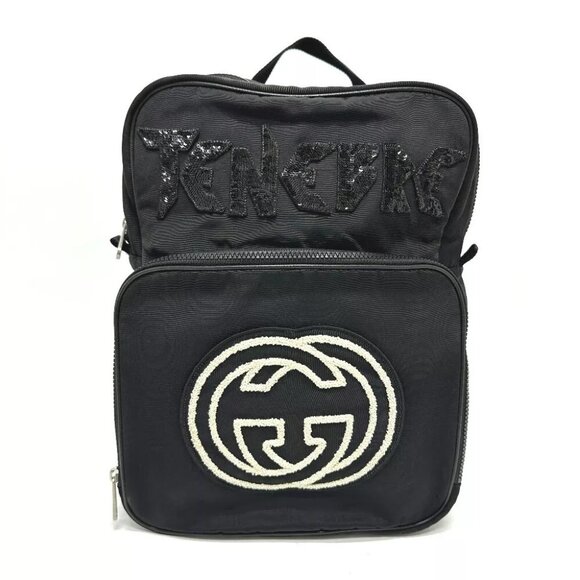 GUCCI 536724 Sequined logo interlocking G Bag Backpack Canvas Black - Picture 1 of 12